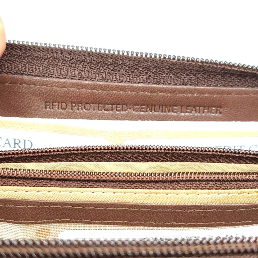 Union Code Brown Genuine Leather RFID Zippered Wallet NWT